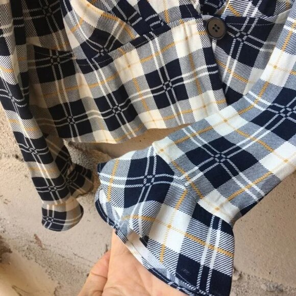 Reformation Lee Top Navy Tartan Plaid Wrap Blouse - Picture 9 of 13